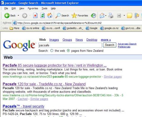 HireThings google results for pacsafe