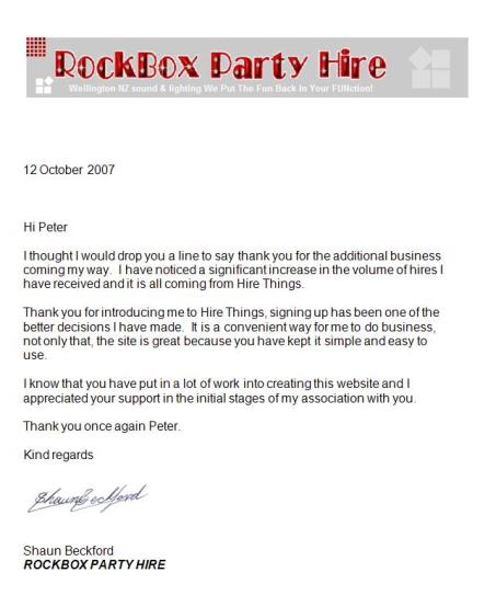 Letter from Rockbox